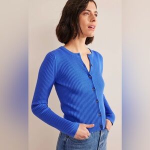 Boden Ribbed Detail Cardigan in Nebulus Blue - Size Small
